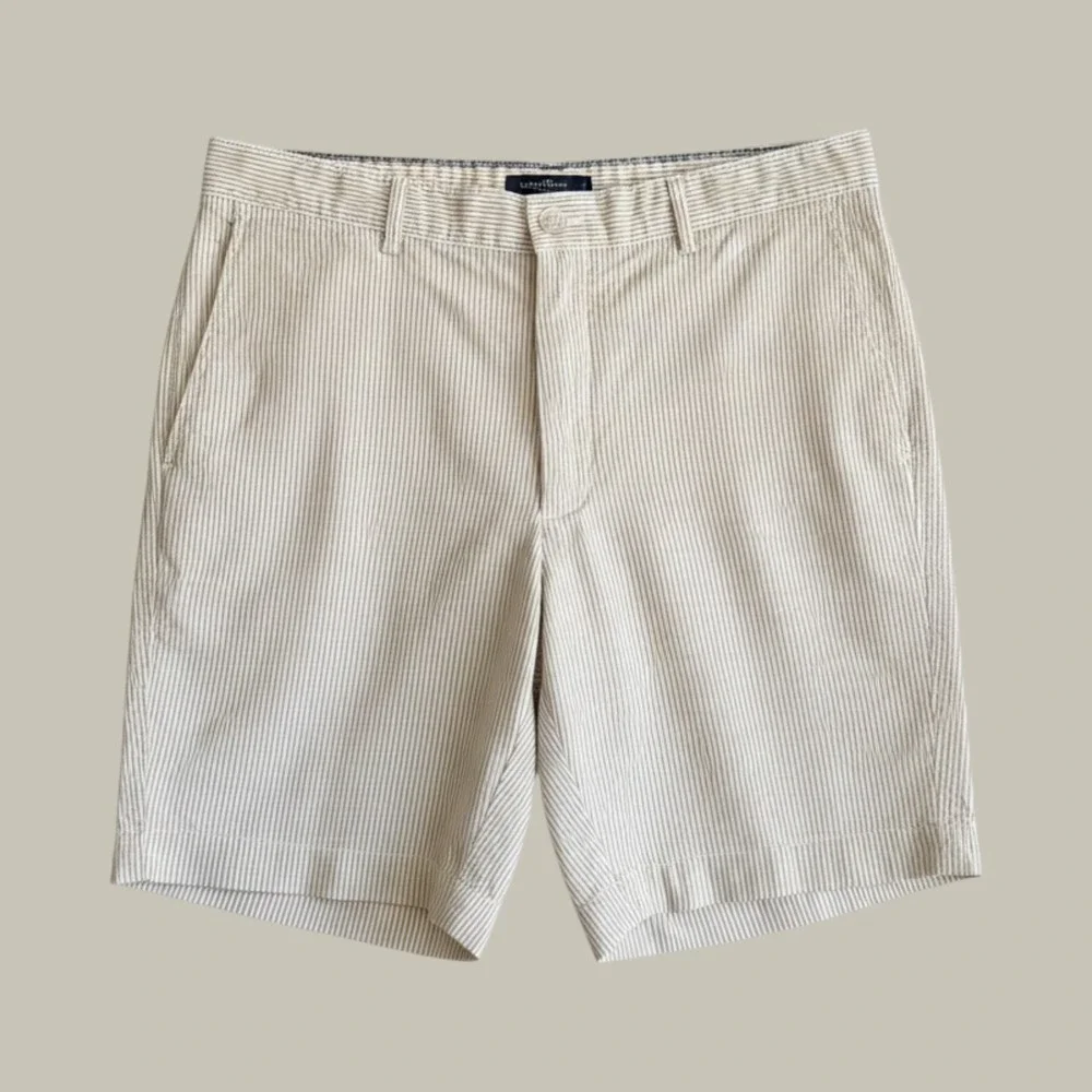 Cremieux Mens Tan White Seersucker Striped Cotton Shorts Size 40 Prep Coastal